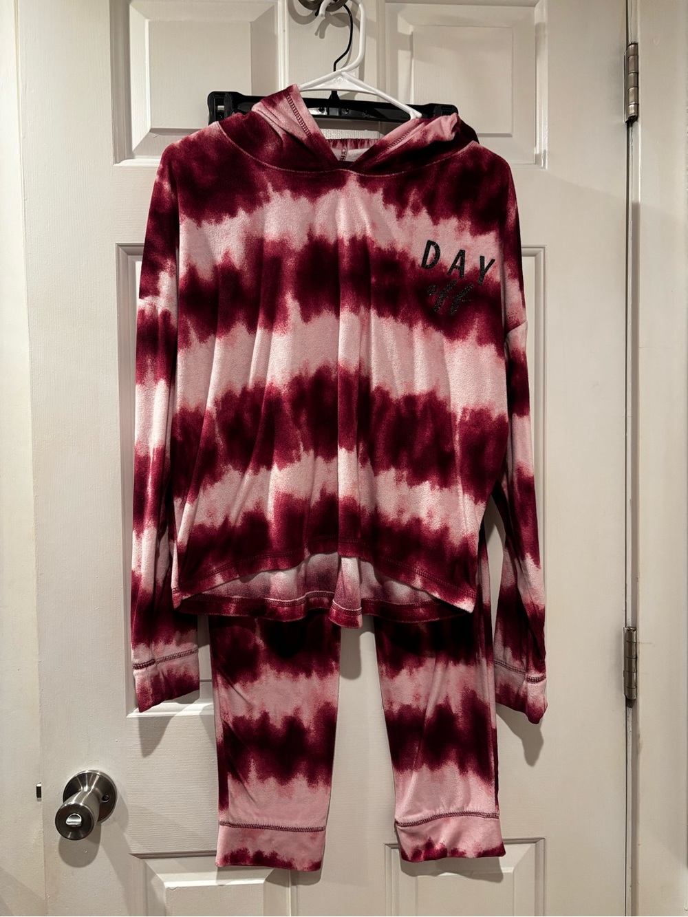 Justice long sleeve “Day off” two piece pajama set